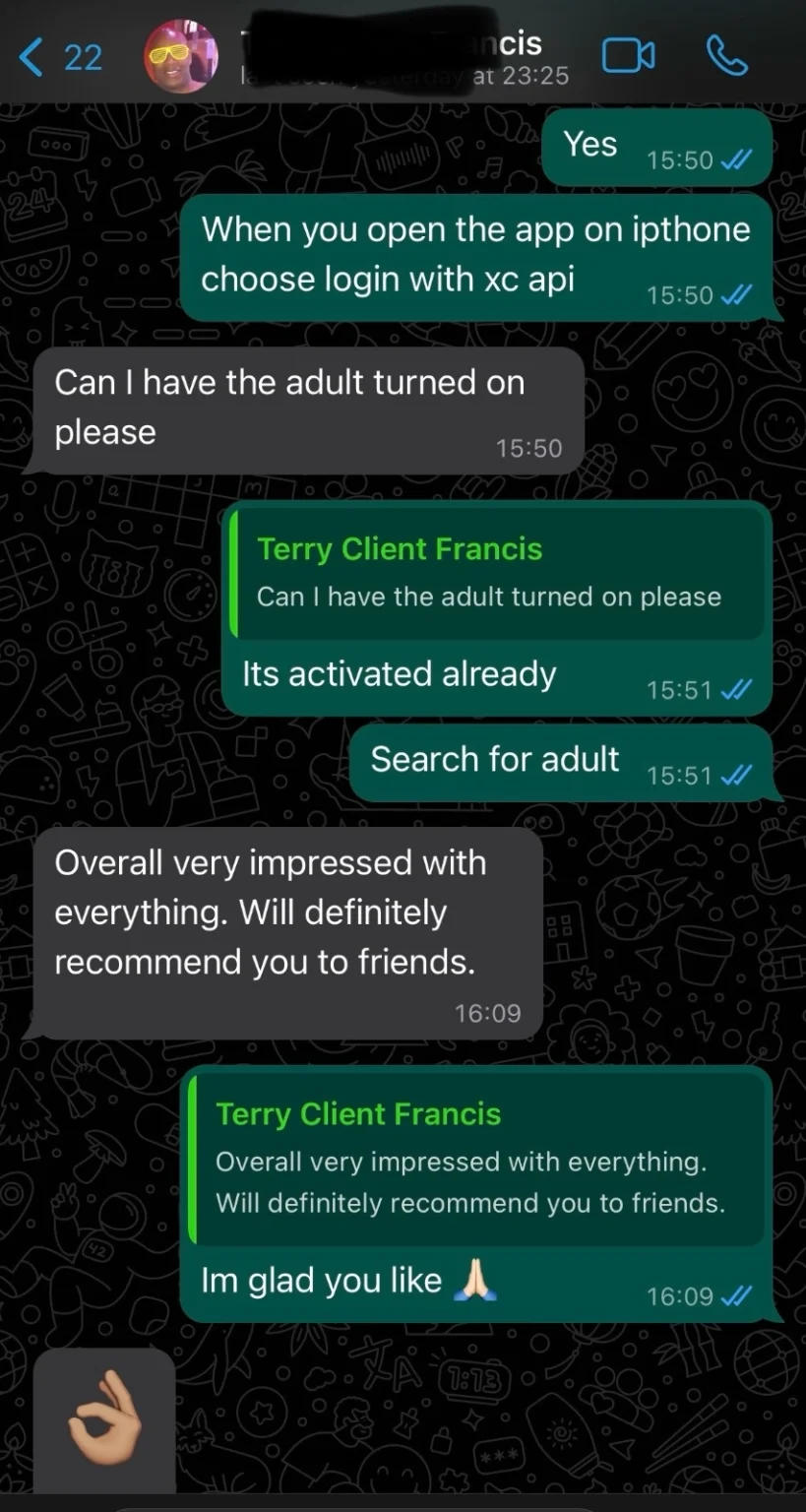 Peter IPTV happy customer USA - real WhatsApp testimonial